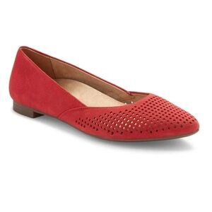 Vionic Posey Red Suede Perforated Flats Women’s Size 8,5